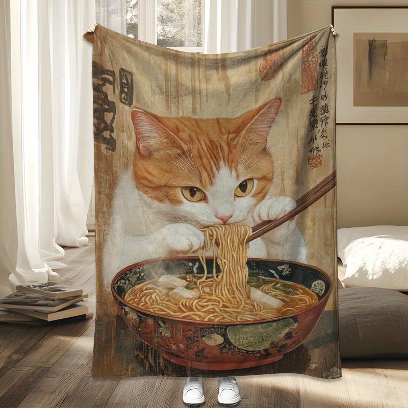 Home Textiles Images - ภาพอนิเมะของแมวสีเหลือง ผ้าห่มพิมพ์ลายผ้าสักหลาด เหมาะสำหรับทุกฤดูกาล เหมาะสำหรับห้องนั่งเล่น โซฟาในสำนักงาน และการเดินทาง