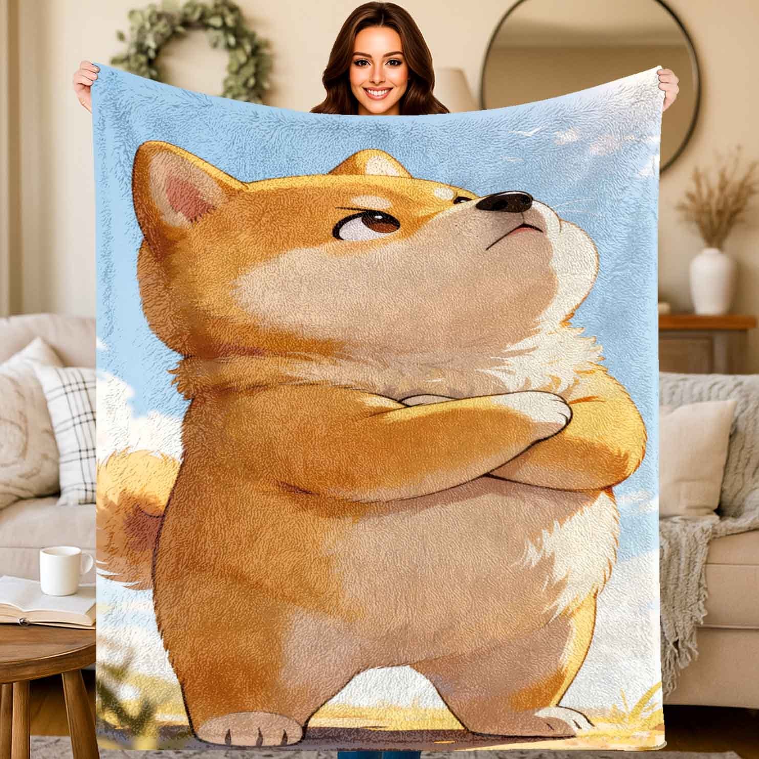 Home Textiles Images - ภาพการ์ตูนสุนัขยืน ผ้าห่มพิมพ์ลายผ้าสักหลาด เหมาะสำหรับทุกฤดูกาล เหมาะสำหรับห้องนั่งเล่น โซฟาสำนักงาน และการเดินทาง