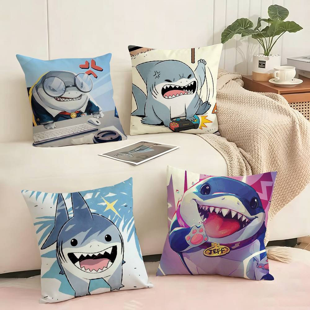 Home Landing Textiles - เคสหมอนพิมพ์ลายสองด้านรูปฉลามน่ารัก Jeff The Land S-Shark สำหรับห้องนอน