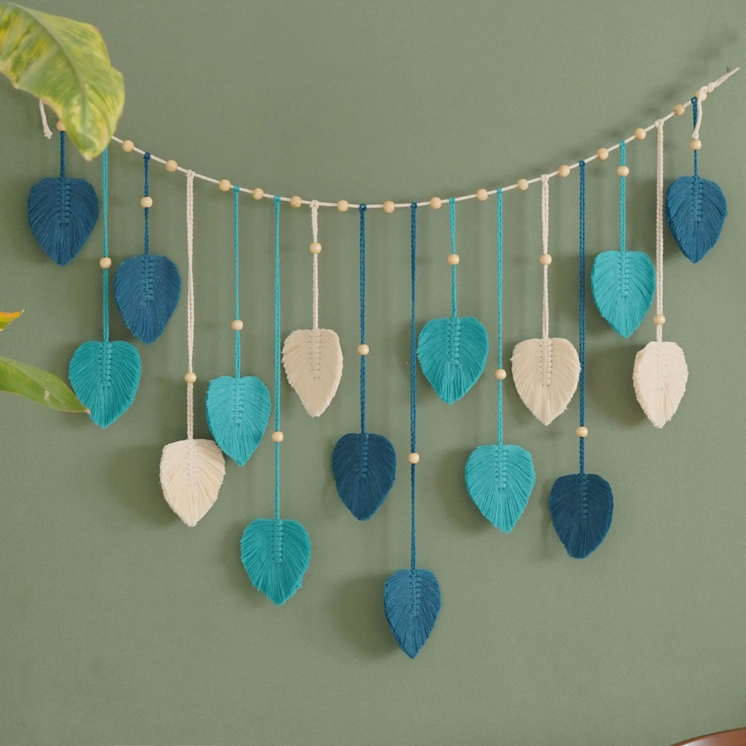 Home Textiles Store - 1 Pc สีเขียวใบ Garland, Macrame Wall