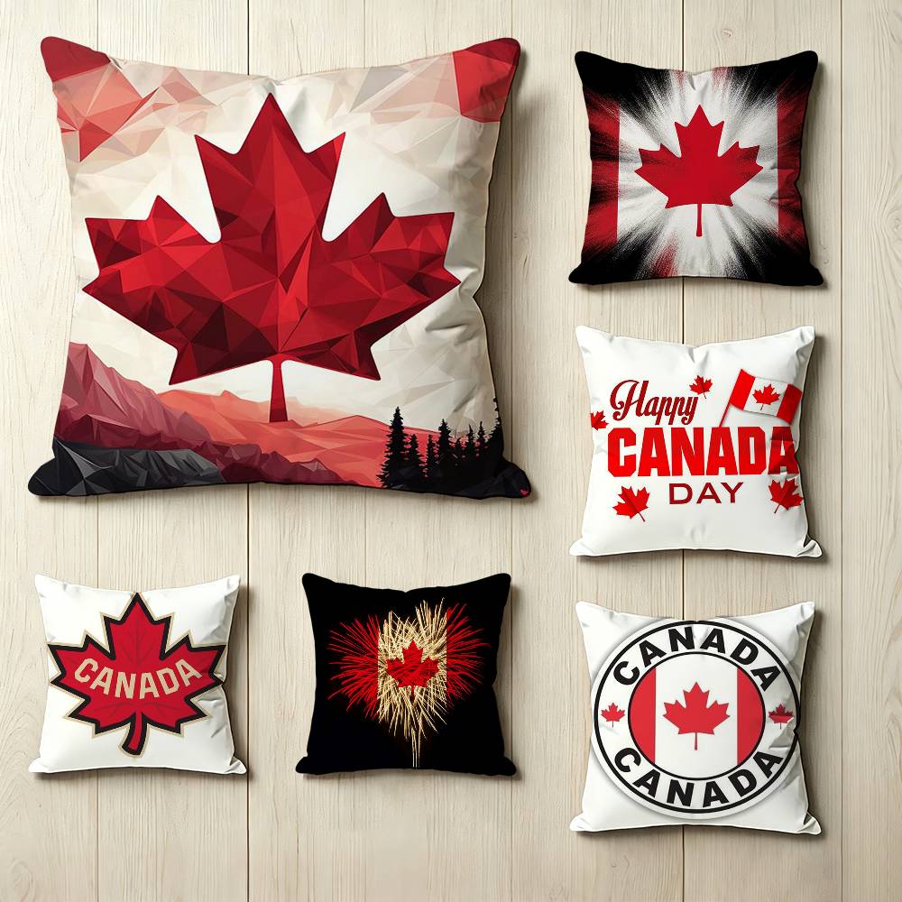 Home Textiles Canada - ปลอกหมอนพิมพ์ลายธงชาติแคนาดาแบบสี่เหลี่ยมสองด้าน ปลอกหมอนข้างเตียงนอน ปลอกหมอนโซฟา