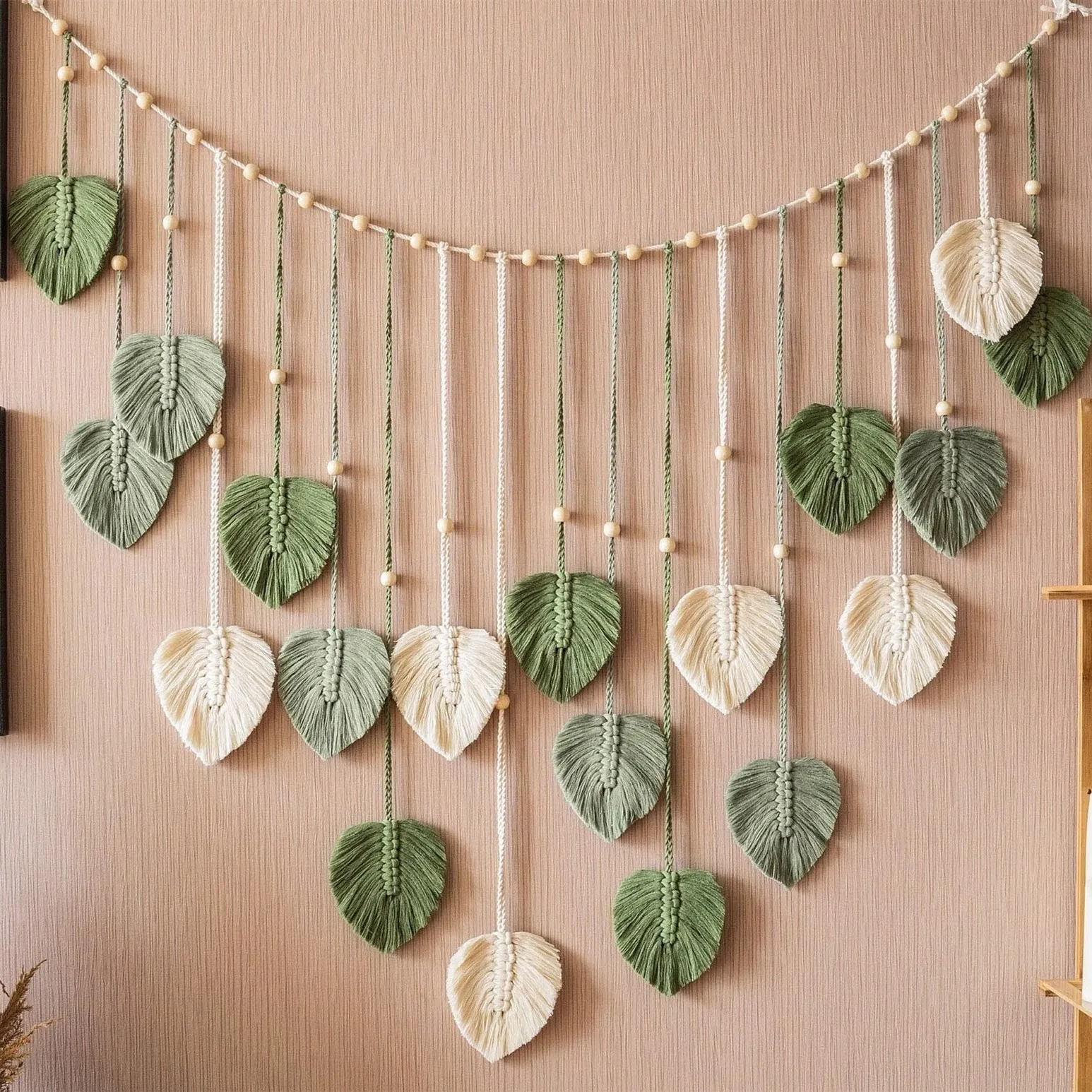 1 Pc สีเขียวใบ Garland, Macram - Home Textiles Store บทวิจารณ์และราคา